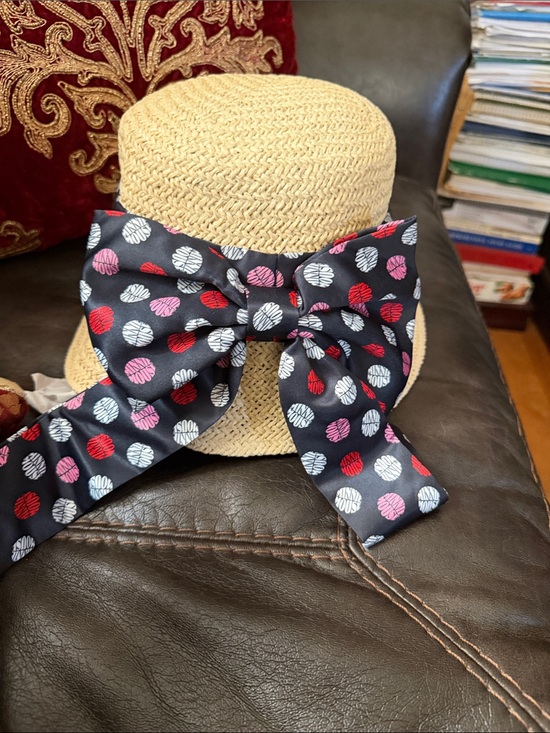 Disney Other - Disney Girls Black Bow Straw Sun Hat with Pink & Red Dot Accents